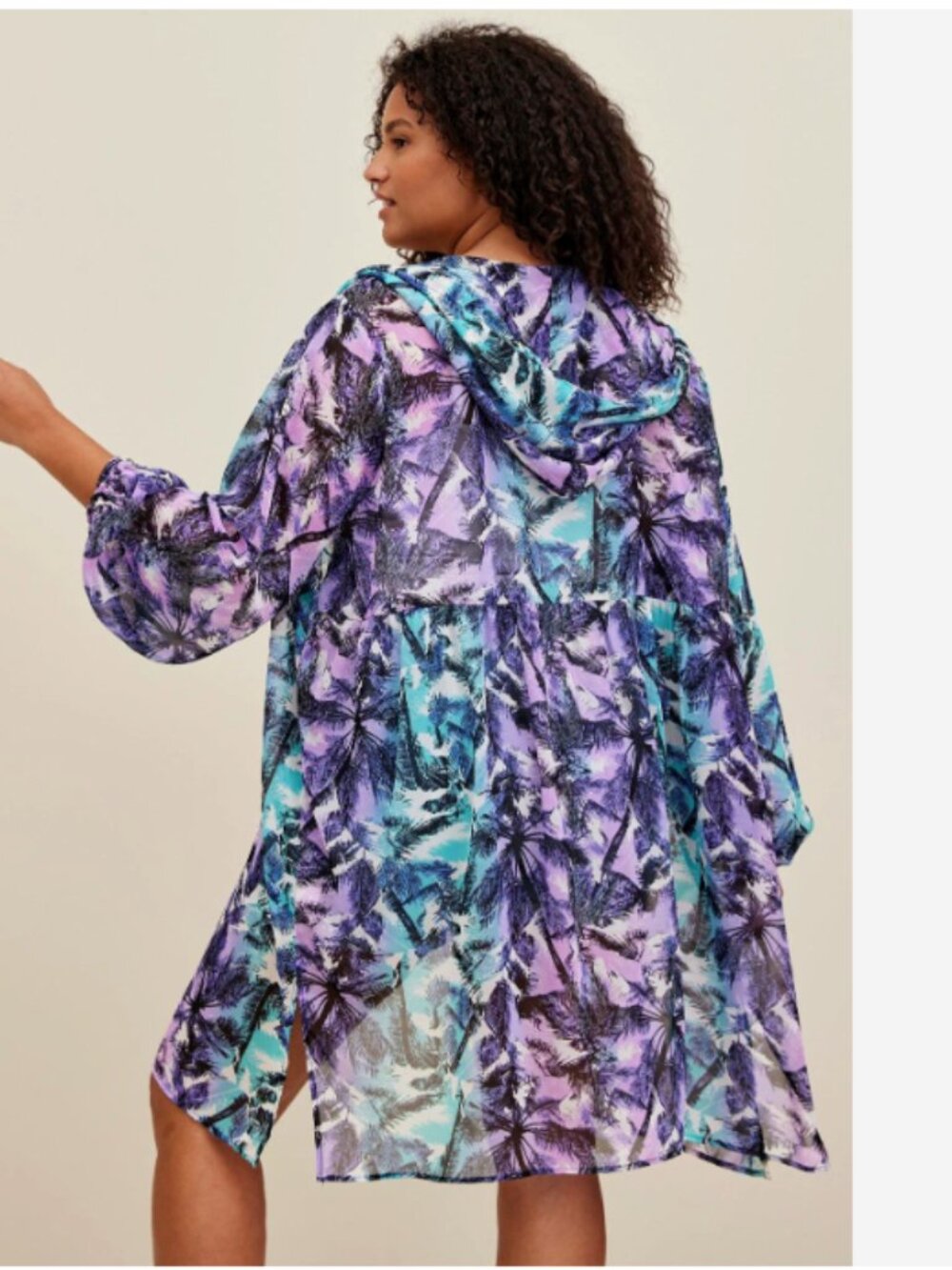 TORRID Sheer Zip Hoodie Plus Size 2X Purple Palms Swim Coverup Light Jacket